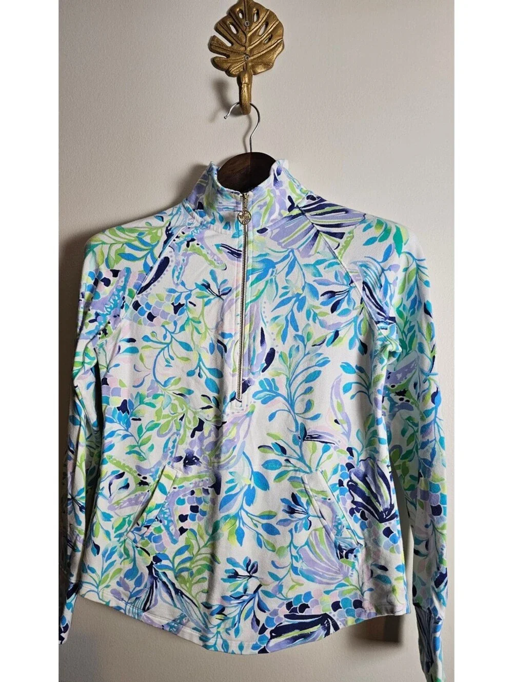 Lilly Pulitzer Shirt Blue & White Womens XXS Zip Up Pullover